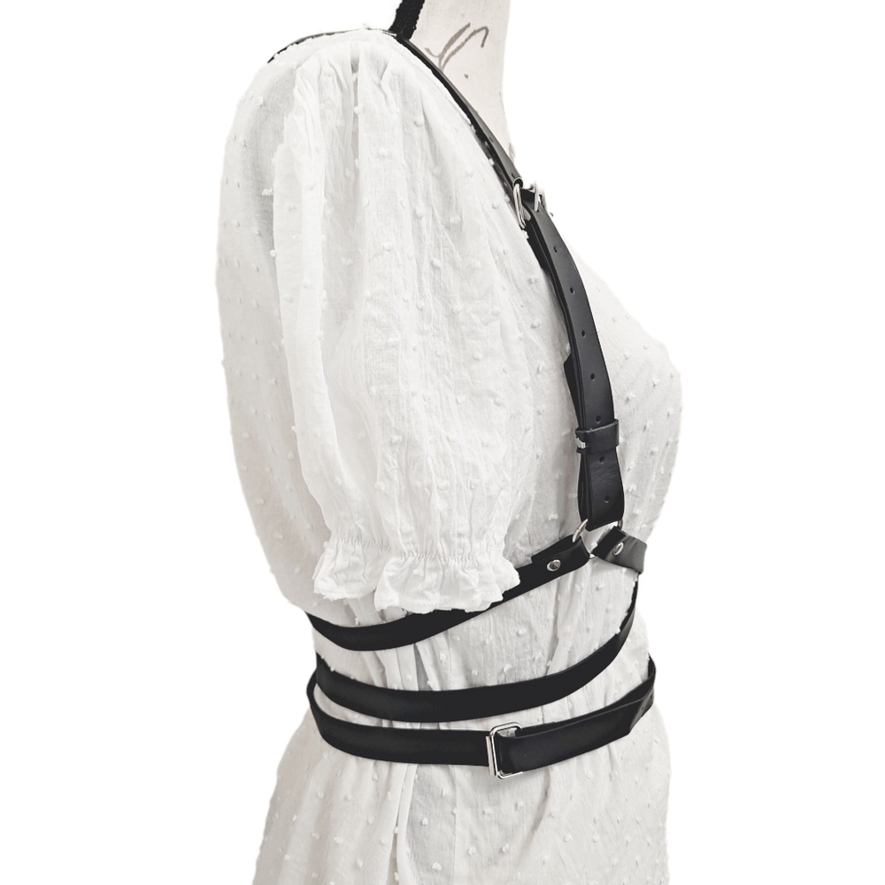 Faux leather black Underbust adjustable harness suspenders waist sexy belt - Picture 9 of 14